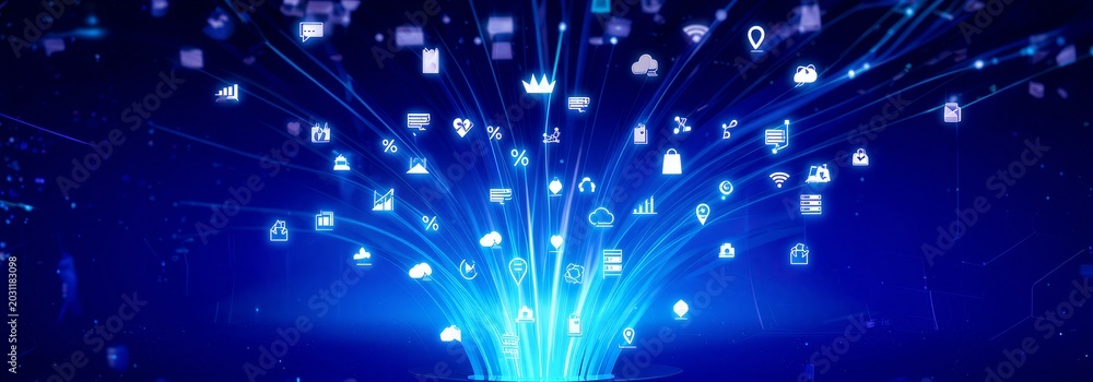 Fototapeta premium Blue Tech Style Internet Application Icons Network Connection