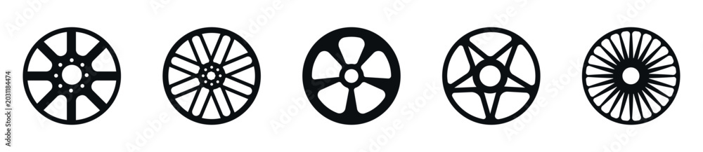Fototapeta premium Wheel rim vector icon set