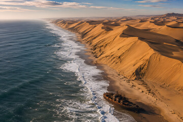 Skeleton Coast Namibia desert landscape shipwreck aerial view