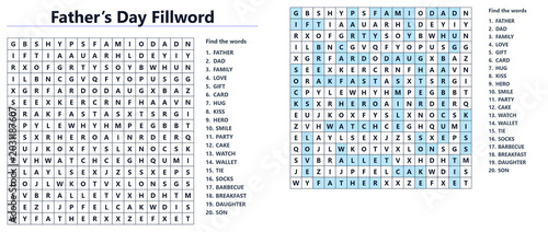 Father's Day word search puzzle with highlighted solutions  