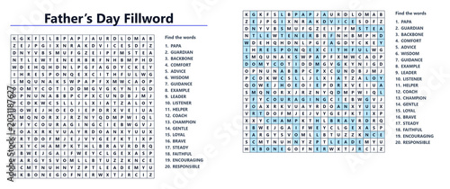 Tableau sur toile Father's Day word search puzzle filled with hidden words