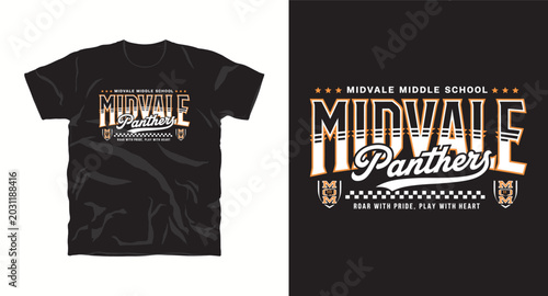 Midvale middle school panthers vector t-shirt design with inspirational motto and checkerboard pattern.