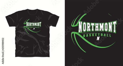 Northmont basketball vector t-shirt design with bold green swoosh and dynamic letter N.