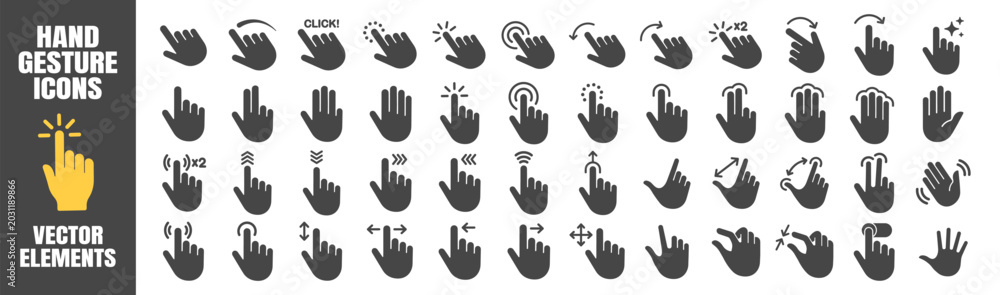 Fototapeta premium Hand gesture icon set on transparent background