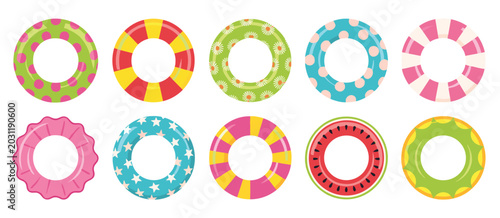 Assortment of Colorful Inflatable Swim Rings pool float