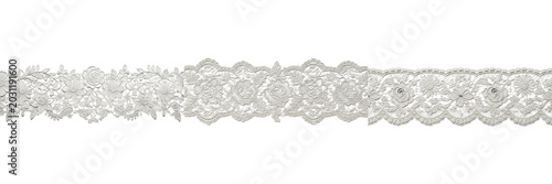 Set of Vintage White Lace Ribbon Border Trim, Isolated on Transparent Background
