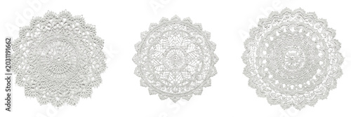 Billede på lærred Set of Intricate Round White Lace Mandala Ornament, Isolated on Transparent Back