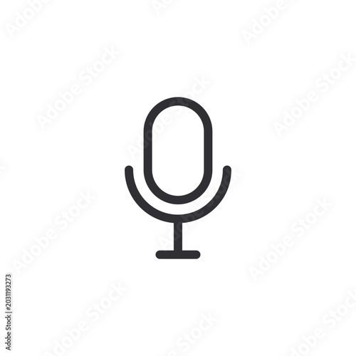 Black vector outline of a simple microphone on a stand. Suitable for audio recording, voice input, podcast icons, music apps, sound design, broadcasting, and minimal interface elements.