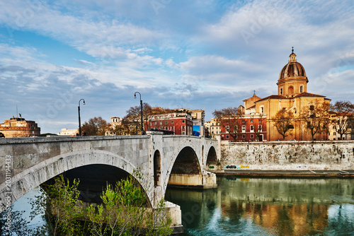 The Ponte Sisto, a historic pedestrian bridge spanning the Tiber River in Rome, Italy, Europe