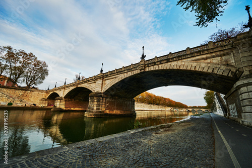 The Ponte Sisto, a historic pedestrian bridge spanning the Tiber River in Rome, Italy, Europe