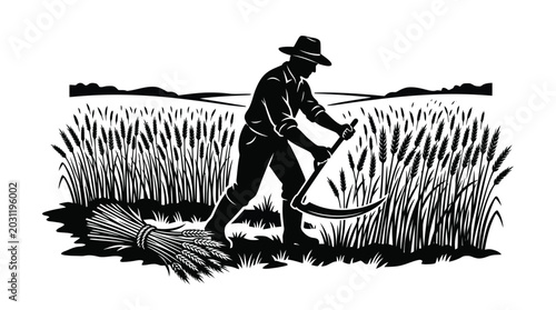 Fotografía farmer harvesting wheat in field silhouette
