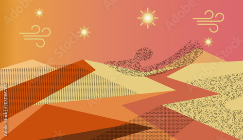 Canvastavla Desert sand dunes landscape with sun and wind icons, hot arid environment nature