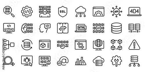 Tableau sur toile Programming & Coding Line Icon Set, Software Development Vector Transparent Back