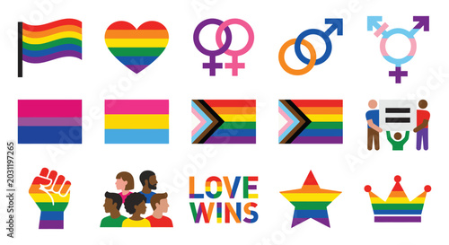 Foto lgbtq pride icons and symbols colorful flat vector illustration