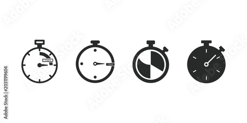 Tableau sur toile Set of four black and white stopwatch representing time measurement and countdow