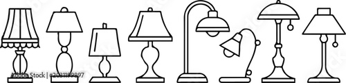 Photos lamp set of lighting fixtures vector outline illustrations