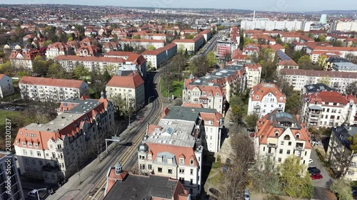 Aerial View of City District with Historic Buildings and Tram Line - Germany 