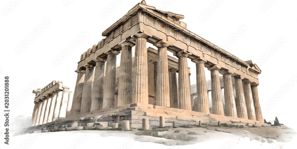 Obraz premium Ancient Greek Parthenon Temple with Columns on Transparent Background