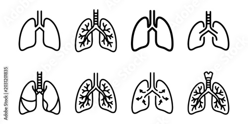 Foto Human Lungs Icons, Respiratory System Anatomy, Medical Health Graphics