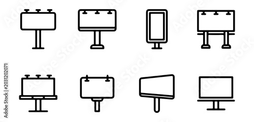 Billboard Icons Set: Advertising, Outdoor Display, Digital Signage, Marketing Structures