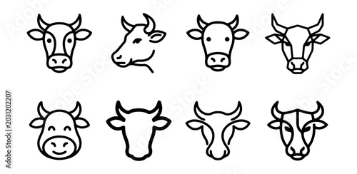 Cow Icons Set: Farm Animal Head Illustrations, Livestock Emblems, Cattle Graphics
