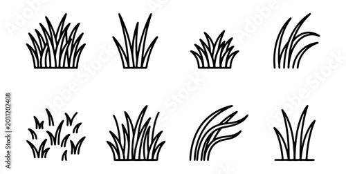 Foto Vector Grass Clumps, Simple Line Art Icons for Lawn Care and Nature Design Eleme