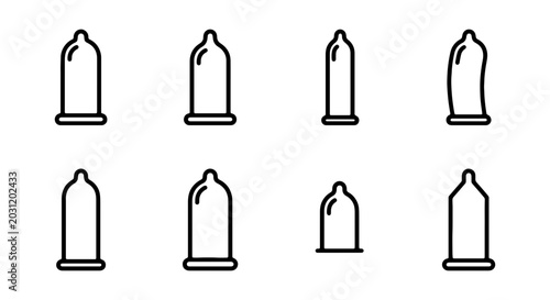 Condom Icons Set, Safe Sex Symbols, Vector Graphics for Health Awareness and Protection
