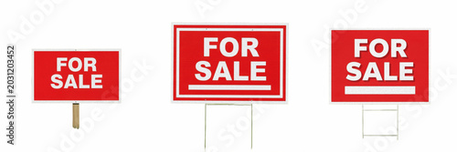 Set of Red Real Estate for Sale Yard Sign, Isolated on Transparent Background
