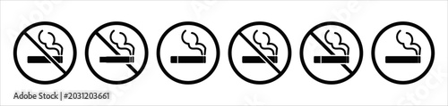 Smoking and non-smoking area icon symbols in a circle design. Simple flat solid vector.