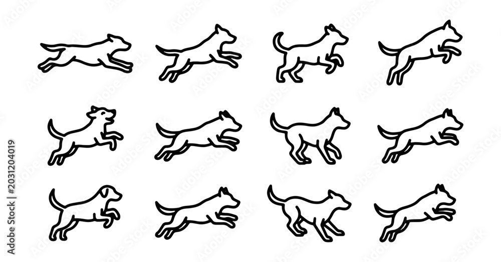 Foto Dog Running Animation Sequence, Canine Motion Study, Pet Action Vector Icons
