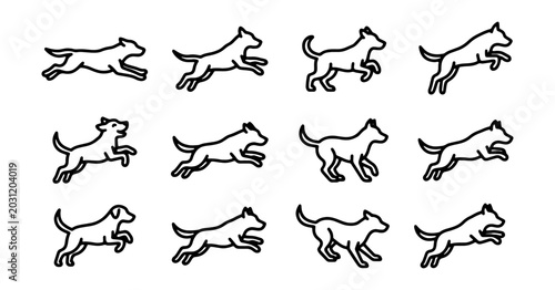 Foto Dog Running Animation Sequence, Canine Motion Study, Pet Action Vector Icons