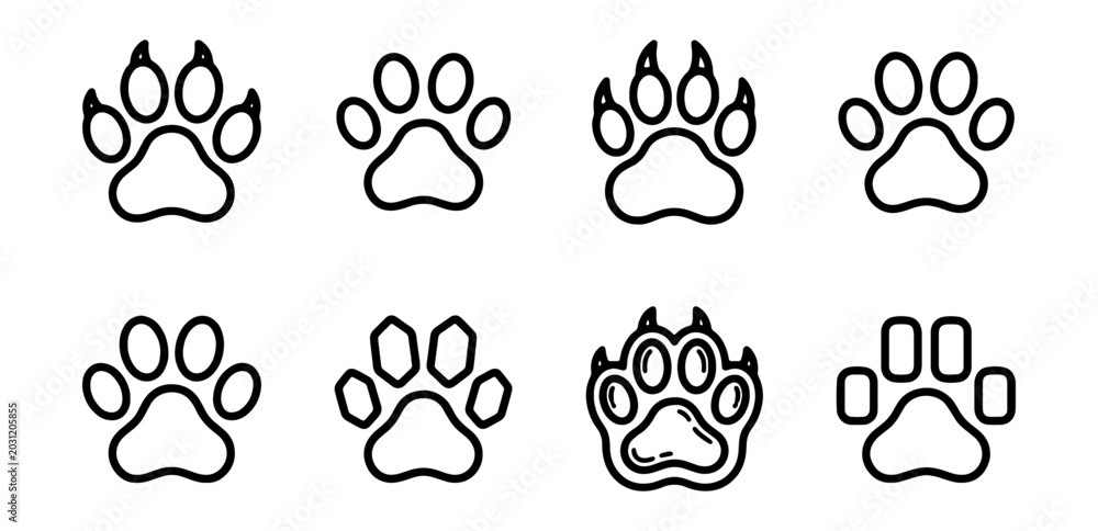 Ταπετσαρία Paw Print Icons, Animal Tracks Vector Set, Dog Cat Footprints, Wild Animal Claws