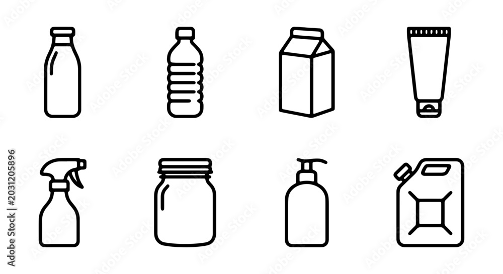 Φωτογραφία Container Icons Set: Bottles, Jars, Cans, Tubes for Packaging and Storage