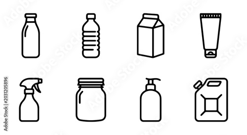Canvas Print Container Icons Set: Bottles, Jars, Cans, Tubes for Packaging and Storage