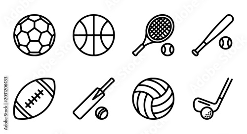 Tablou pe pânză Sports Equipment Icons Set, Vector Graphics for Athletic Activities
