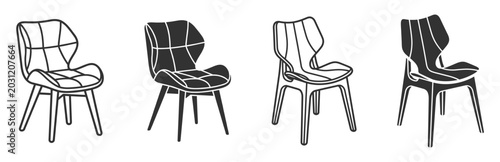 Photography set of modern chairs vector illustration collection on transparent background