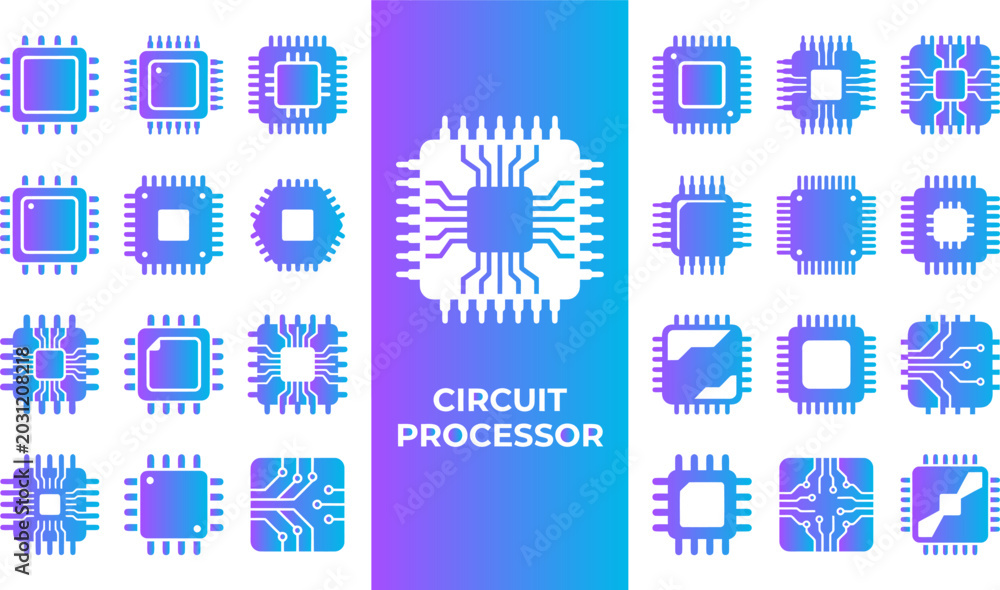 Foto Circuit processor icons collection for central processing units and computer chips computer