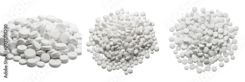 Tableau sur toile Set and collection of high heap pile of small white sugar crystal granules powde