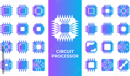 Foto Circuit processor icons collection for central processing units and computer chips computer