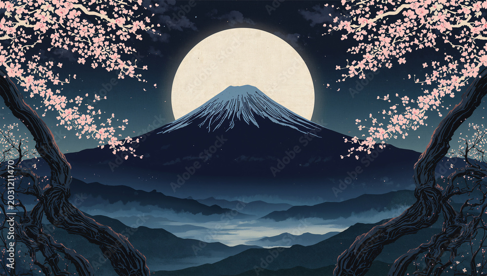 月 夜桜」の写真素材 | 25,214件の無料イラスト画像 | Adobe Stock