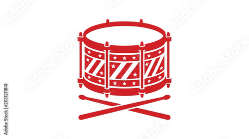 Foto red snare drum with crossed drumsticks on white background