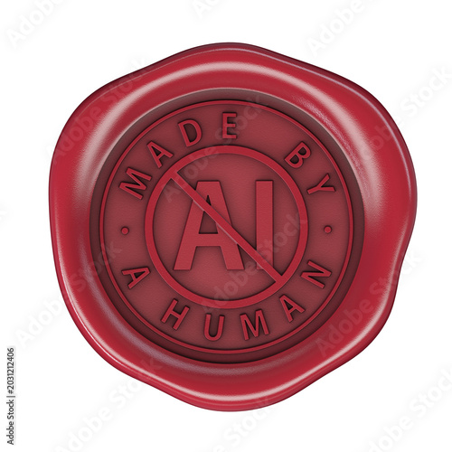 Foto Wax seal Made by a human, No-AI red icon