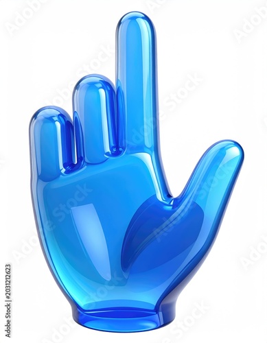Transparent blue hand cursor with index finger pointing upwards