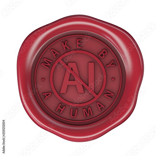 Obraz na płótnie Wax seal Make by a human, No-AI red icon