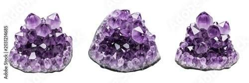 Photos Large Purple Amethyst Crystal Geode Gemstone Cluster Set Isolated on Transparent