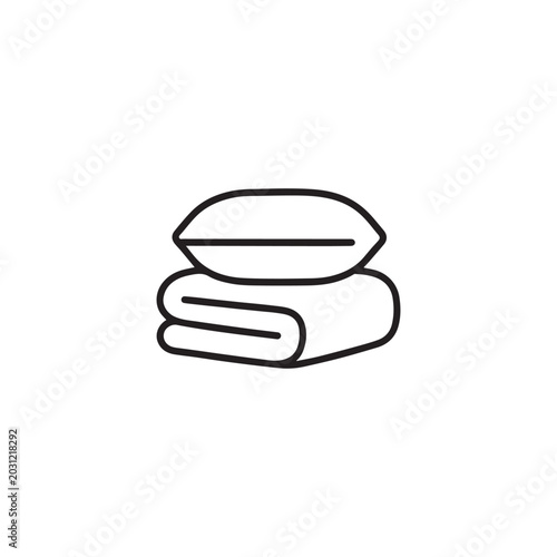 Minimalist bedding line icon, folded blanket and pillow vector illustration, simple sleep and comfort symbol for hotel or home decor
