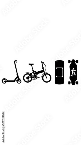 Transport icons set with scooter, bicycle and skateboard