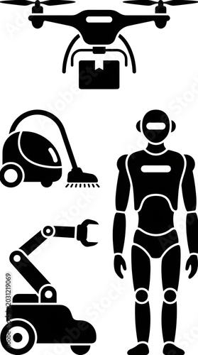 Collection of Modern Technology and Household Devices in Flat Line Art Style