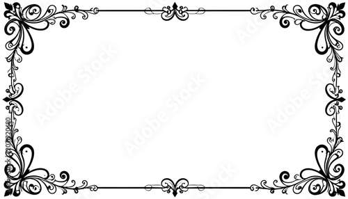 Classic rectangular filigree frame with ornate corner flourishes.