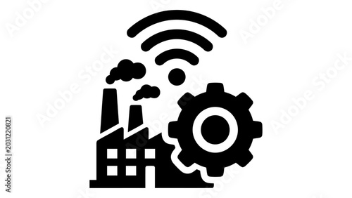 Connected factory icon for smart manufacturing, industrial iot, and industry 40 automated communication system isolated